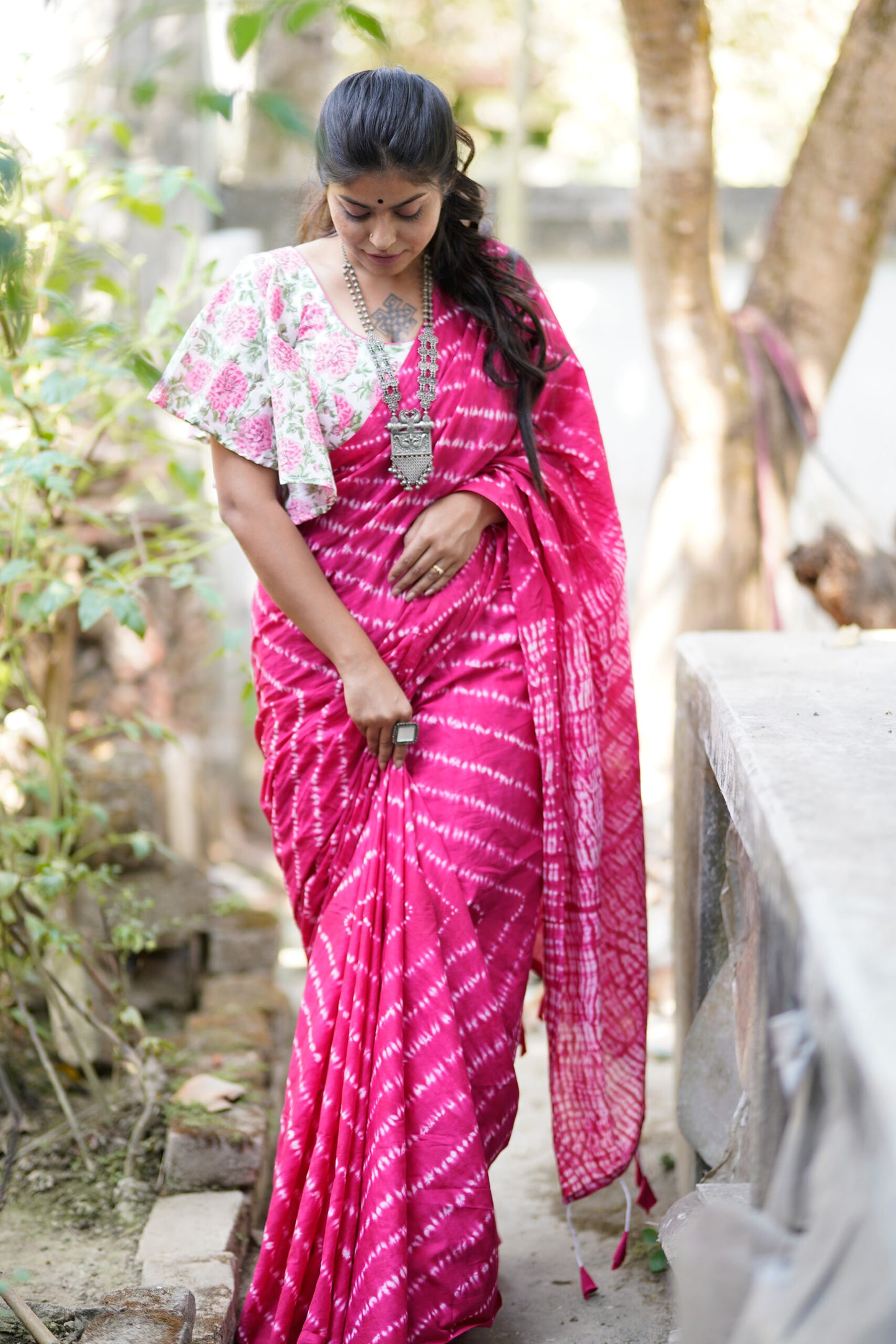 Pink Lehriya Mulmul Saree