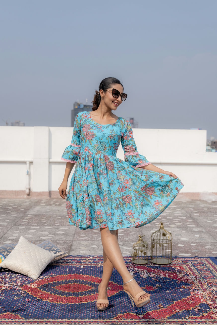 Sky Blue Floral Midi Dress