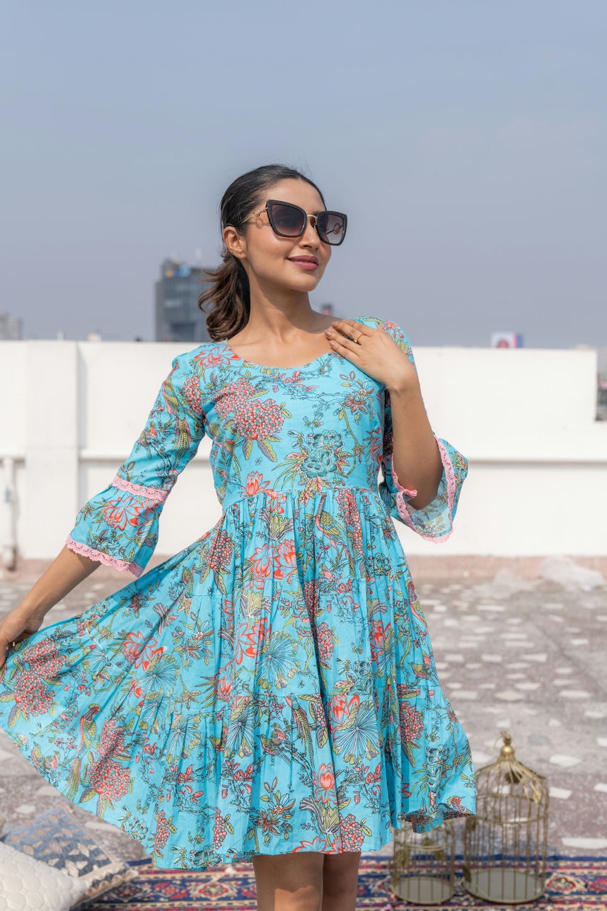 Sky Blue Floral Midi Dress