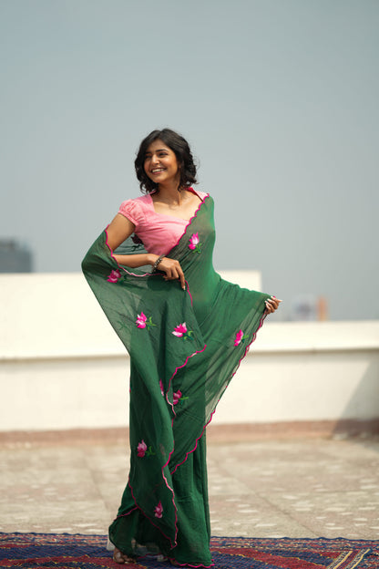 Pink Lotus Mul Cotton Saree