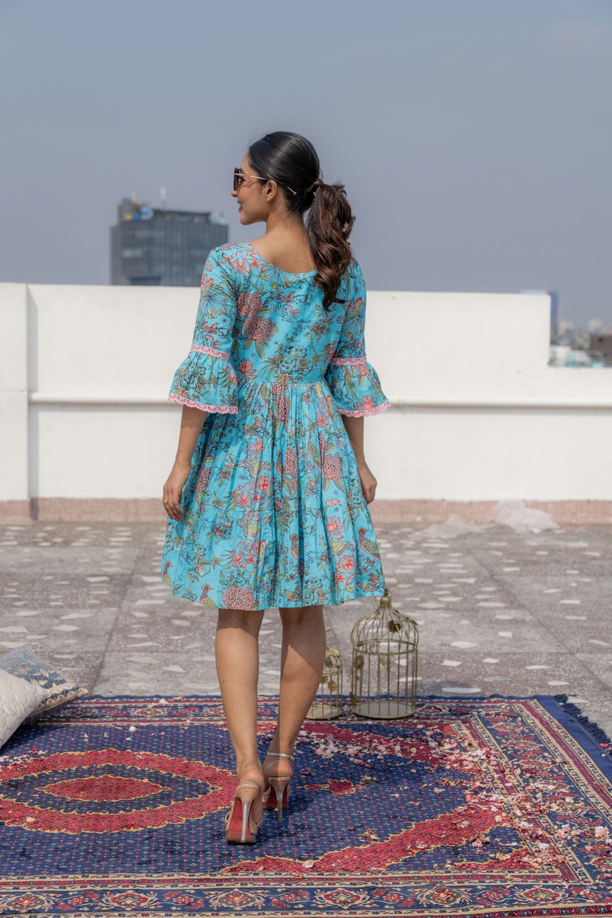 Sky Blue Floral Midi Dress