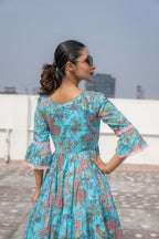 Sky Blue Floral Midi Dress