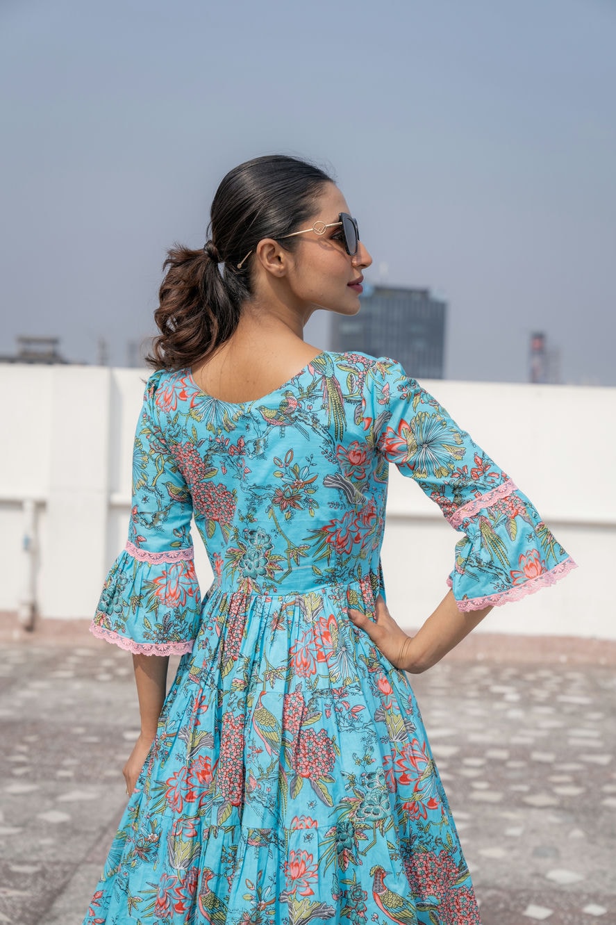 Sky Blue Floral Midi Dress