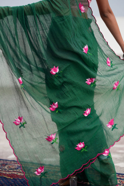 Pink Lotus Mul Cotton Saree