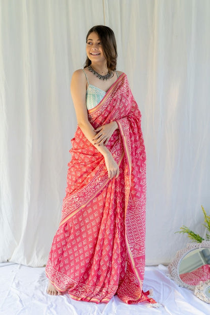 Blush Pink Bagh Cotton Silk Saree