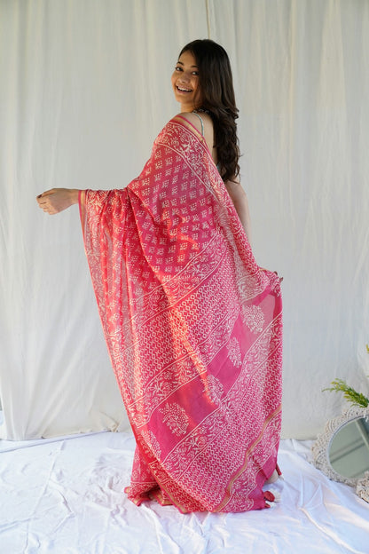 Blush Pink Bagh Cotton Silk Saree