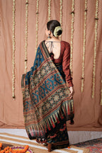 Blue Mirage Ajrakh Chanderi Cotton Silk Saree