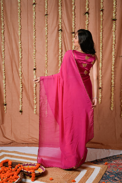 Pink Butterfly Pure Organza Saree