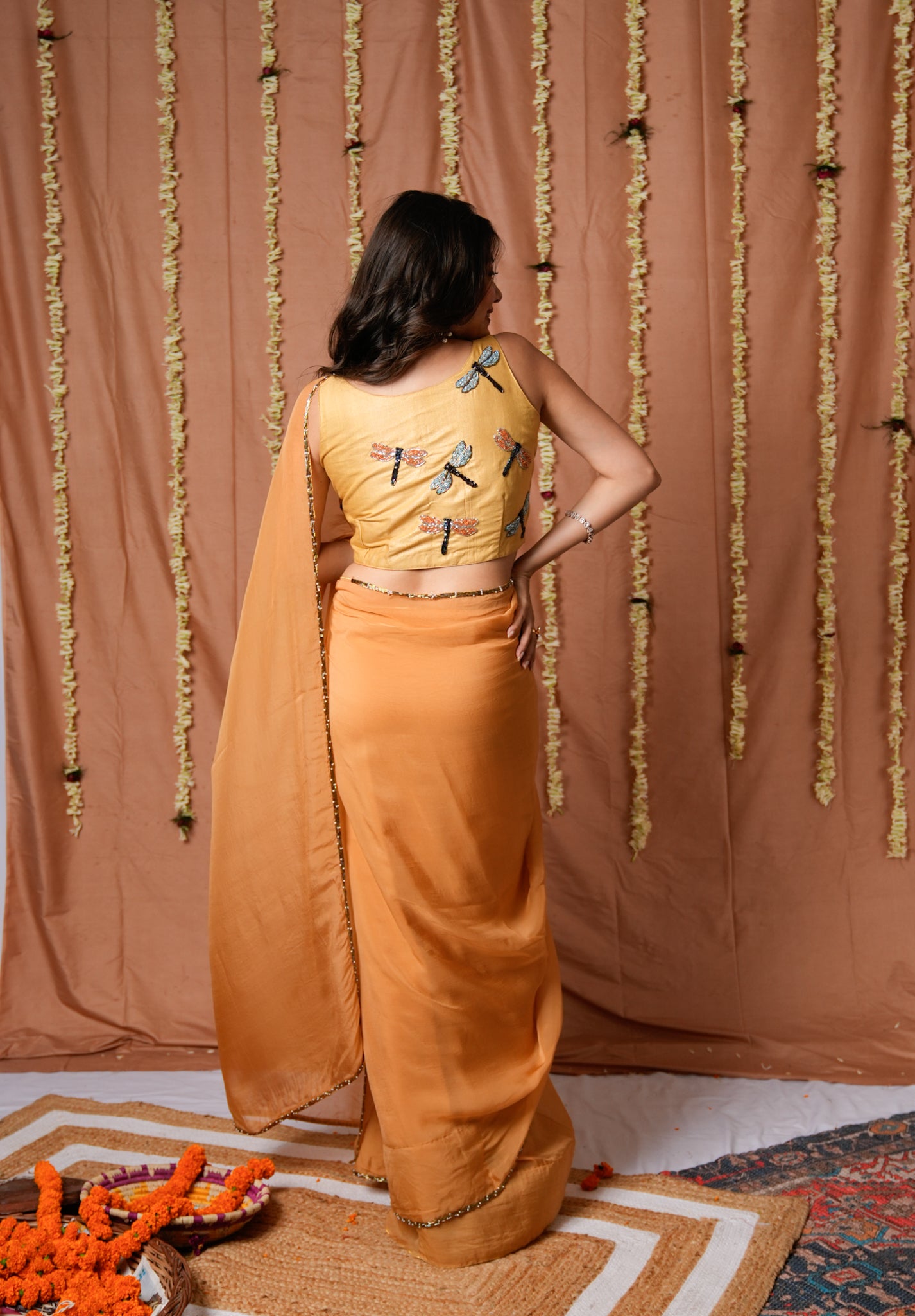 Dragonfly Embroidered Pure Organza Saree