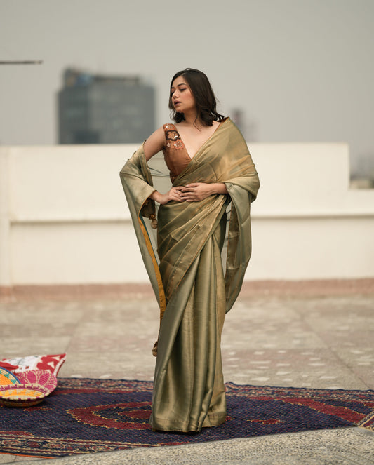 Metallic Gold Tissue Organza Saree