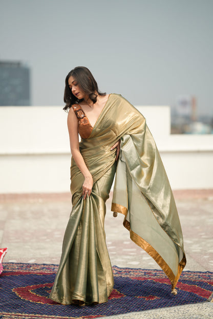 Metallic Gold Tissue Organza Saree