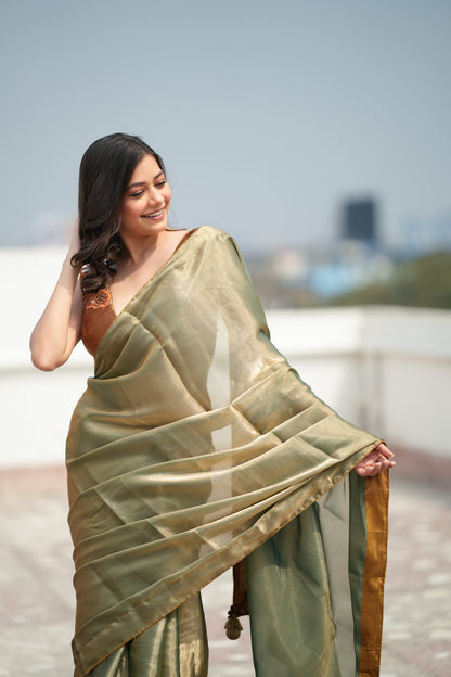 Metallic Gold Tissue Organza Saree