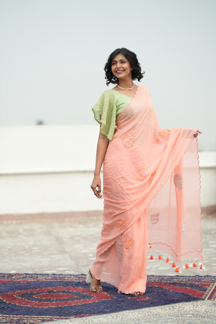 Blush Me Peach Mul Cotton Saree