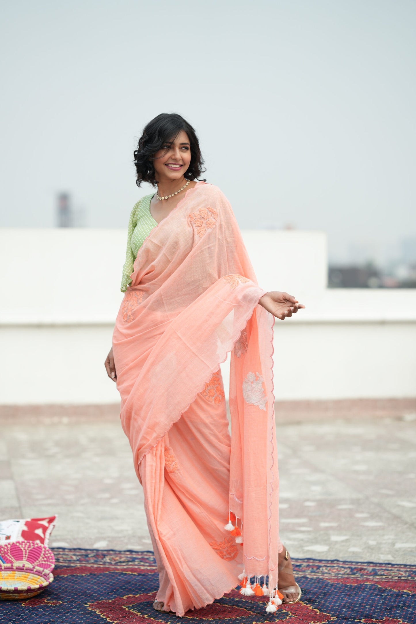 Blush Me Peach Mul Cotton Saree