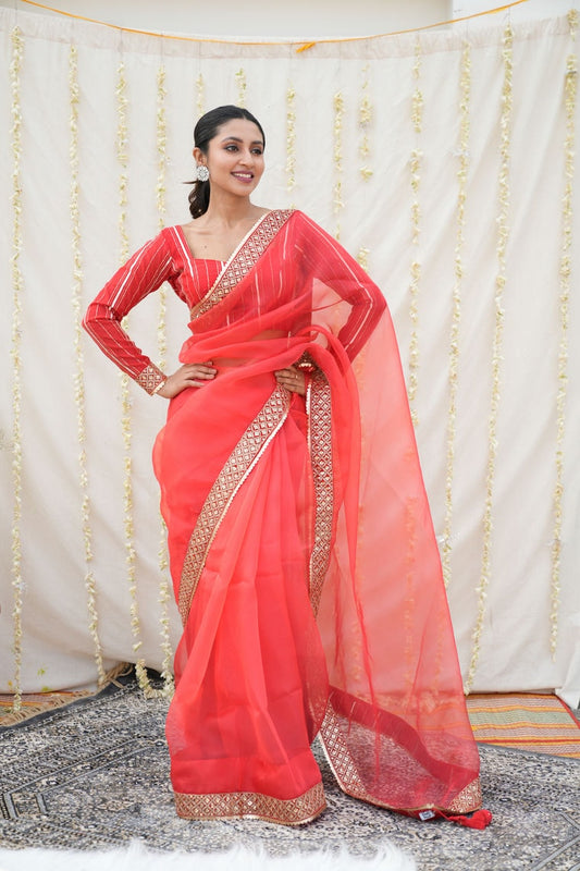 Red Organza Saree