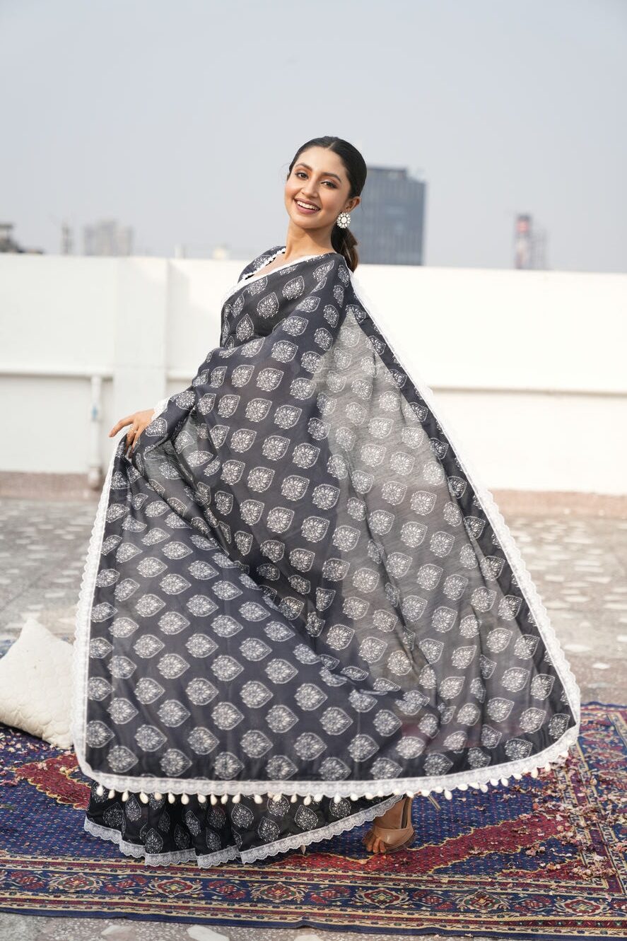 Black Modal Chanderi Saree