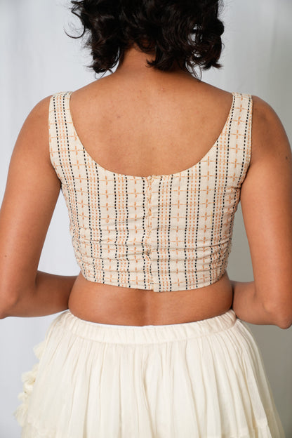 OFF WHITE COTTON JACQUARD SLEEVELESS BLOUSE