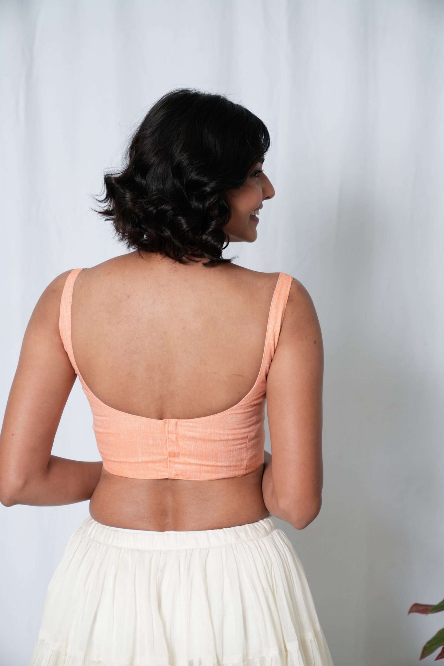 Peach Khadi Cotton Sleeveless Blouse