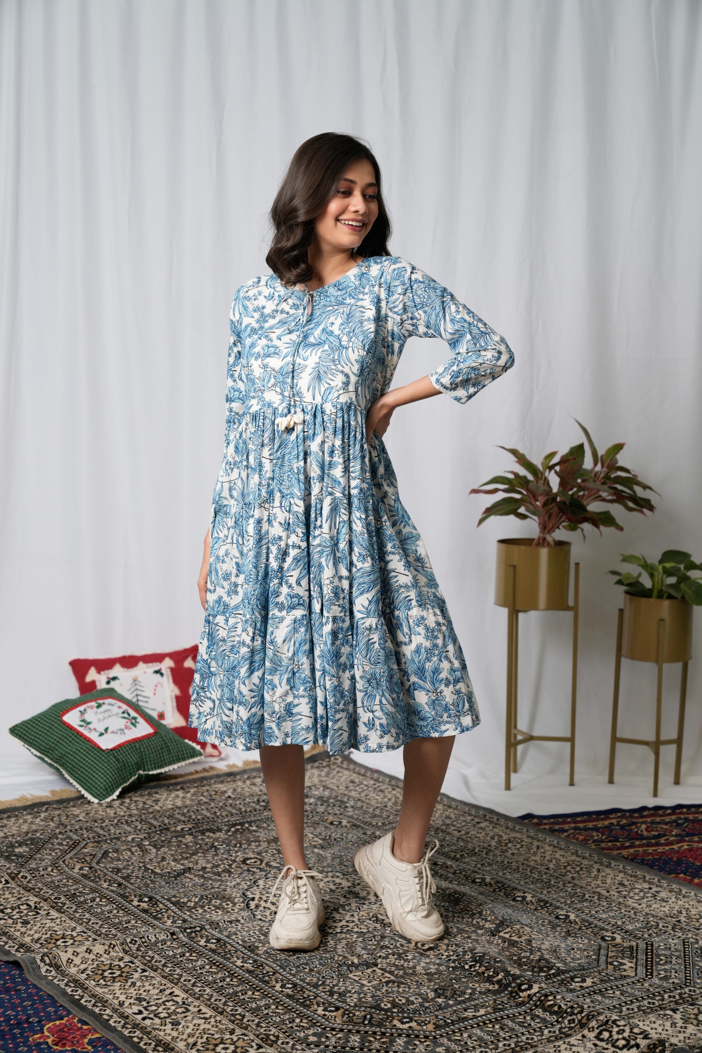 Ruffled Blue Gathered Dress