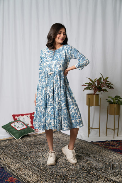 Ruffled Blue Gathered Dress