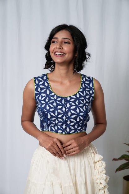 Indigo Patchwork Hand Embroidered Blouse