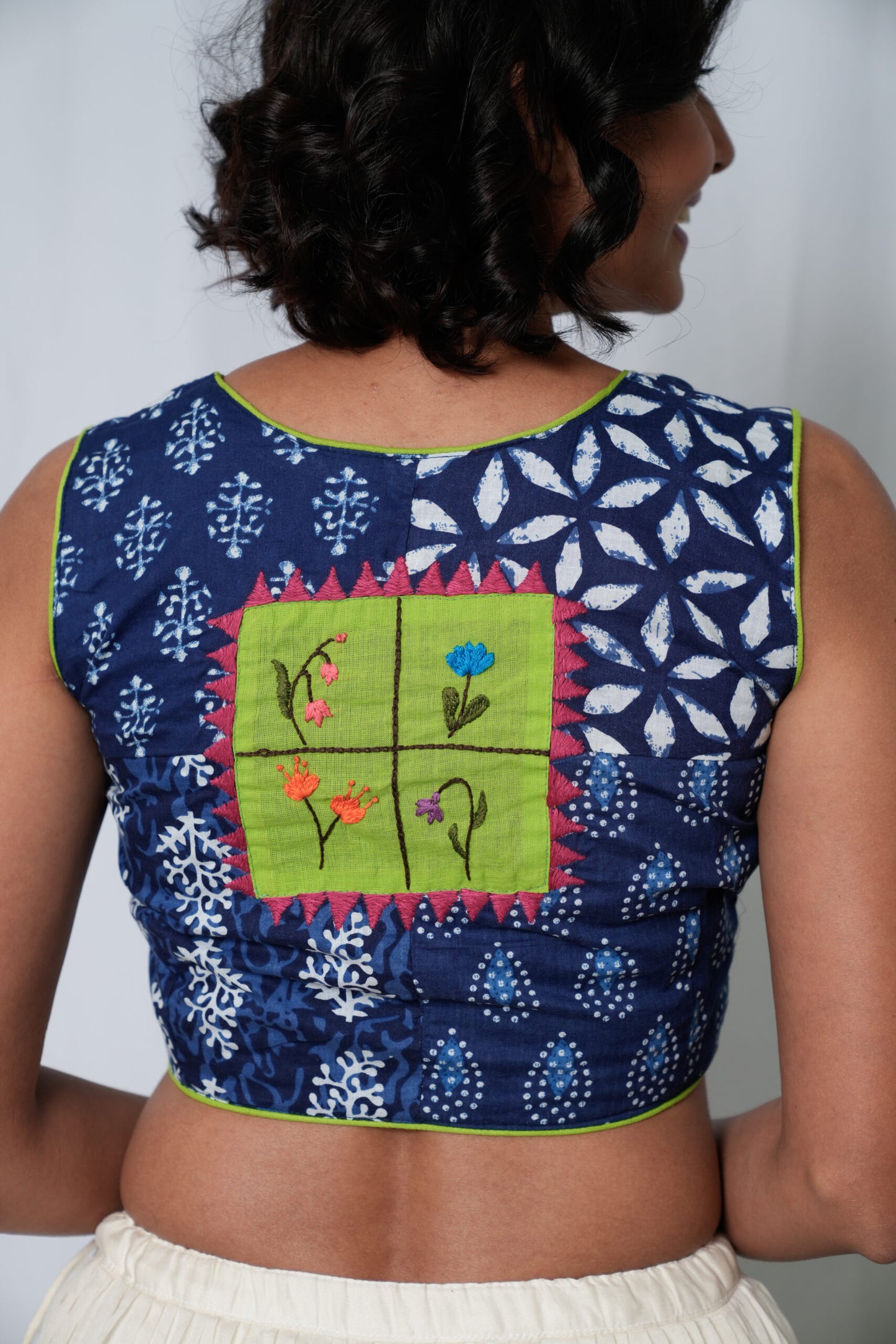 Indigo Patchwork Hand Embroidered Blouse