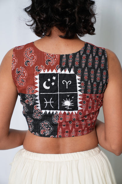 Ajrakh Patchwork Hand Embroidered Blouse