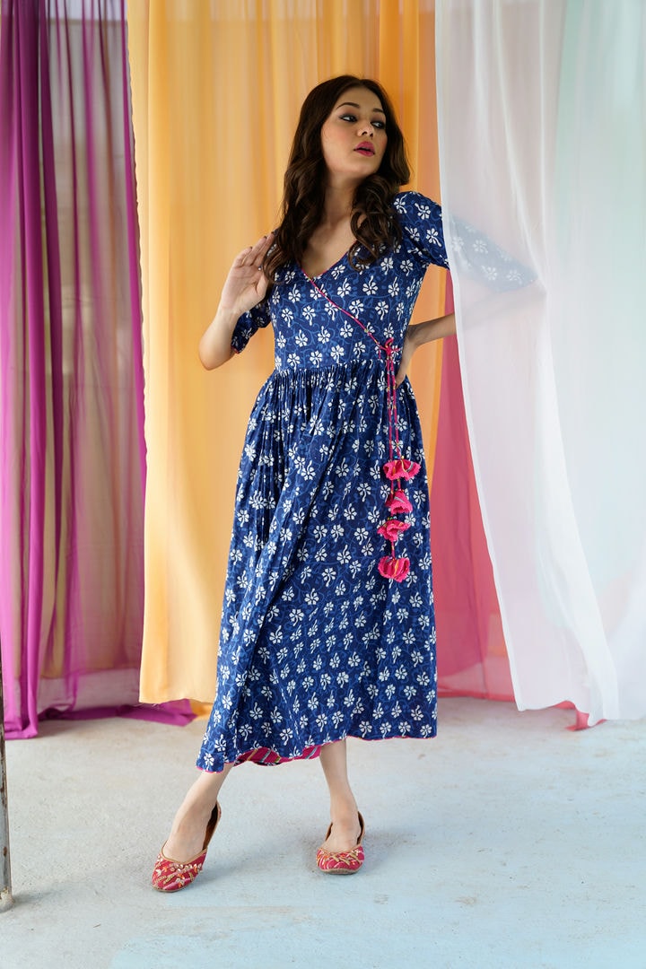 Farina Indigo Angrakha Pattern Dress