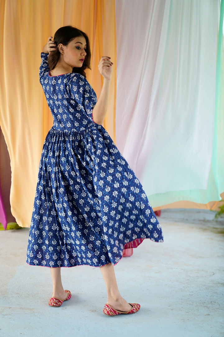 Farina Indigo Angrakha Pattern Dress