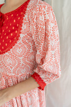 Red White Handblock Cotton Dress