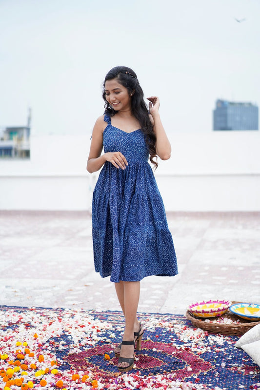 Indigo Gathered Midi Dress