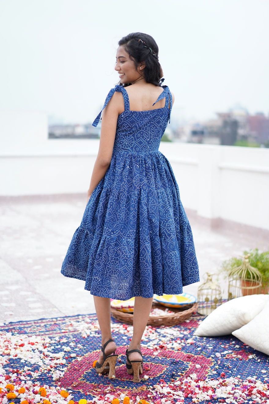 Indigo Gathered Midi Dress