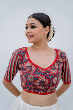 RED KANTHA COTTON PATCHWORK BLOUSE