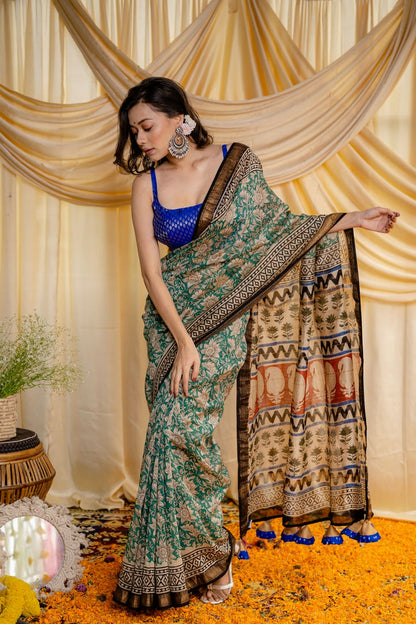 Cyan Floral Saree