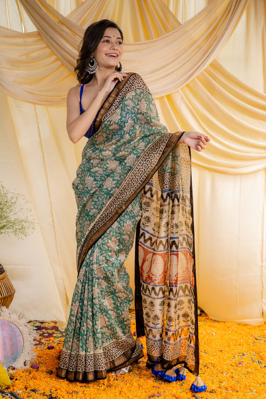 Cyan Floral Saree