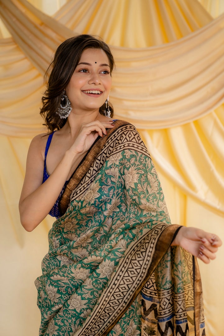 Cyan Floral Saree