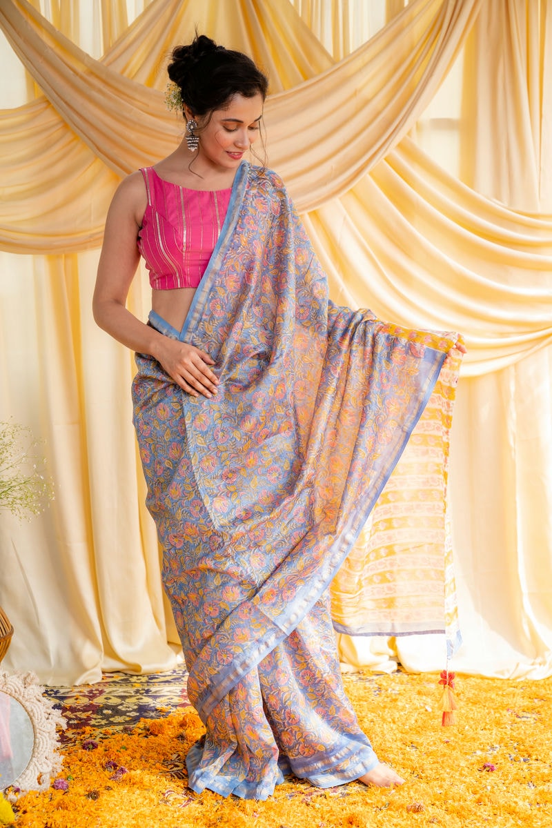 Summer Sunset Corn Flower Saree