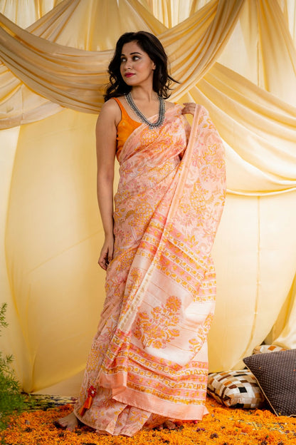 Summer Sunset Peach Pink Saree