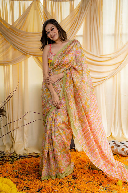 SUMMER SUNSET LIME GREEN SAREE