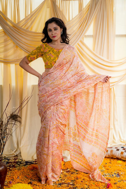 Summer Sunset Peach Pink Saree