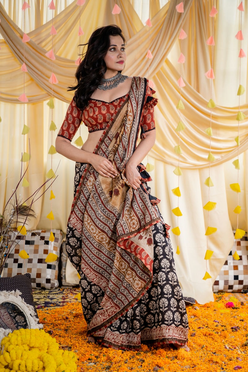 Black & Maroon Ajrakh Saree