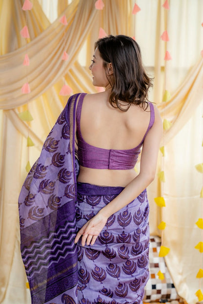 Lavender Purple Cottton Silk Saree