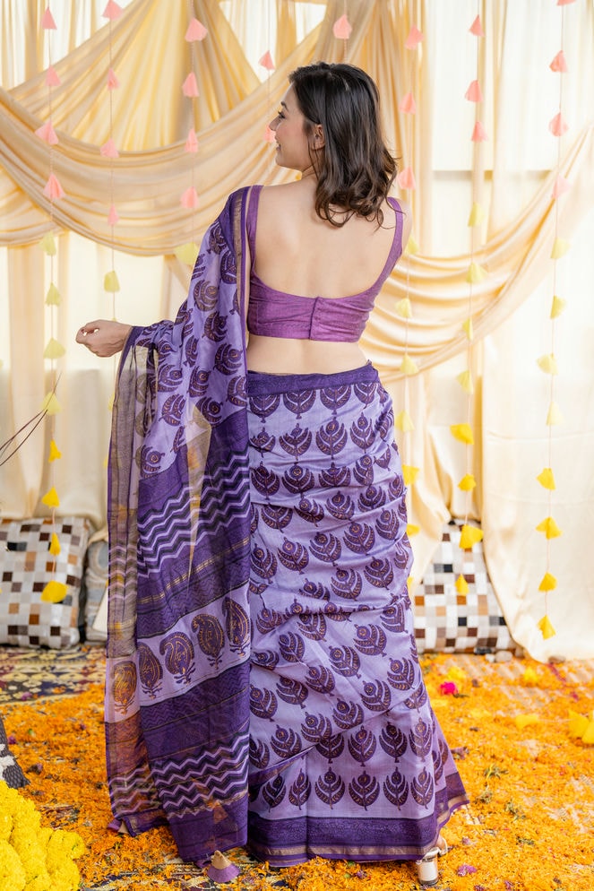 Lavender Purple Cottton Silk Saree