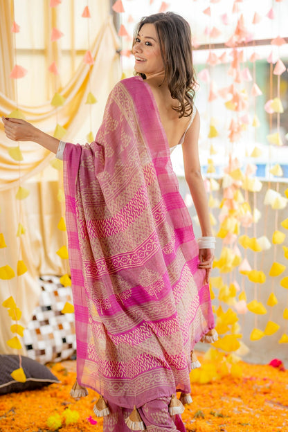 Blush Pink Cotton Silk Saree