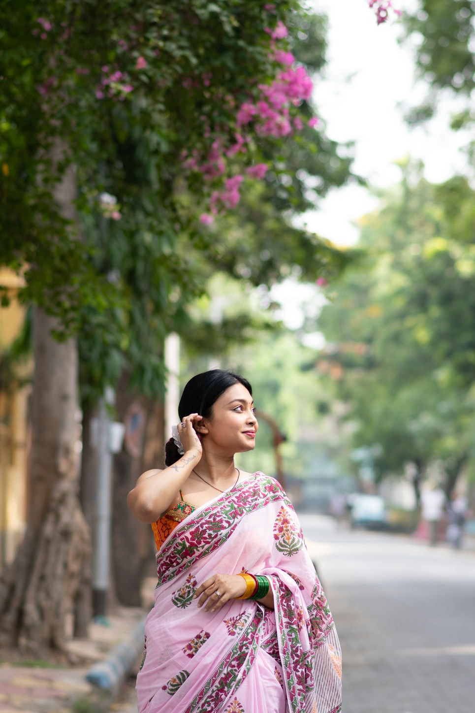 Pink Mughal Print Mul Cotton Saree