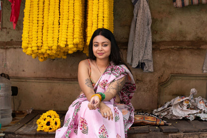 Pink Mughal Print Mul Cotton Saree