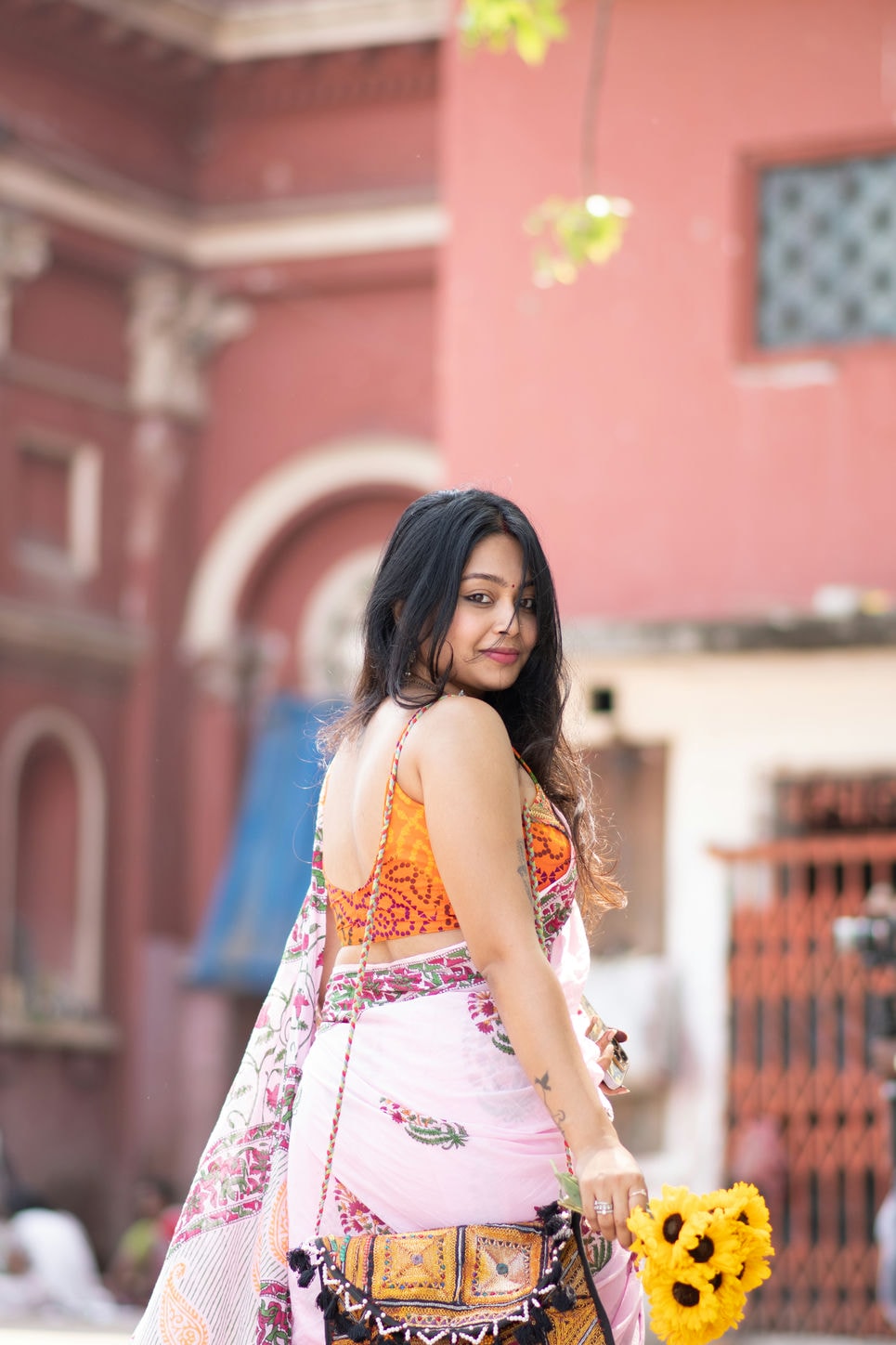 Pink Mughal Print Mul Cotton Saree