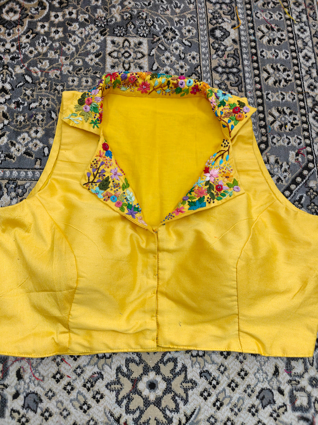 Yellow Embroidered Collar Blouse