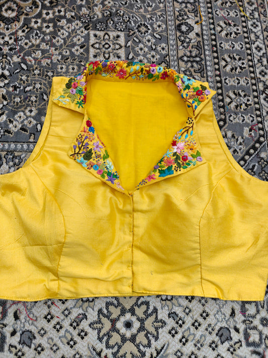 Yellow Embroidered Collar Blouse