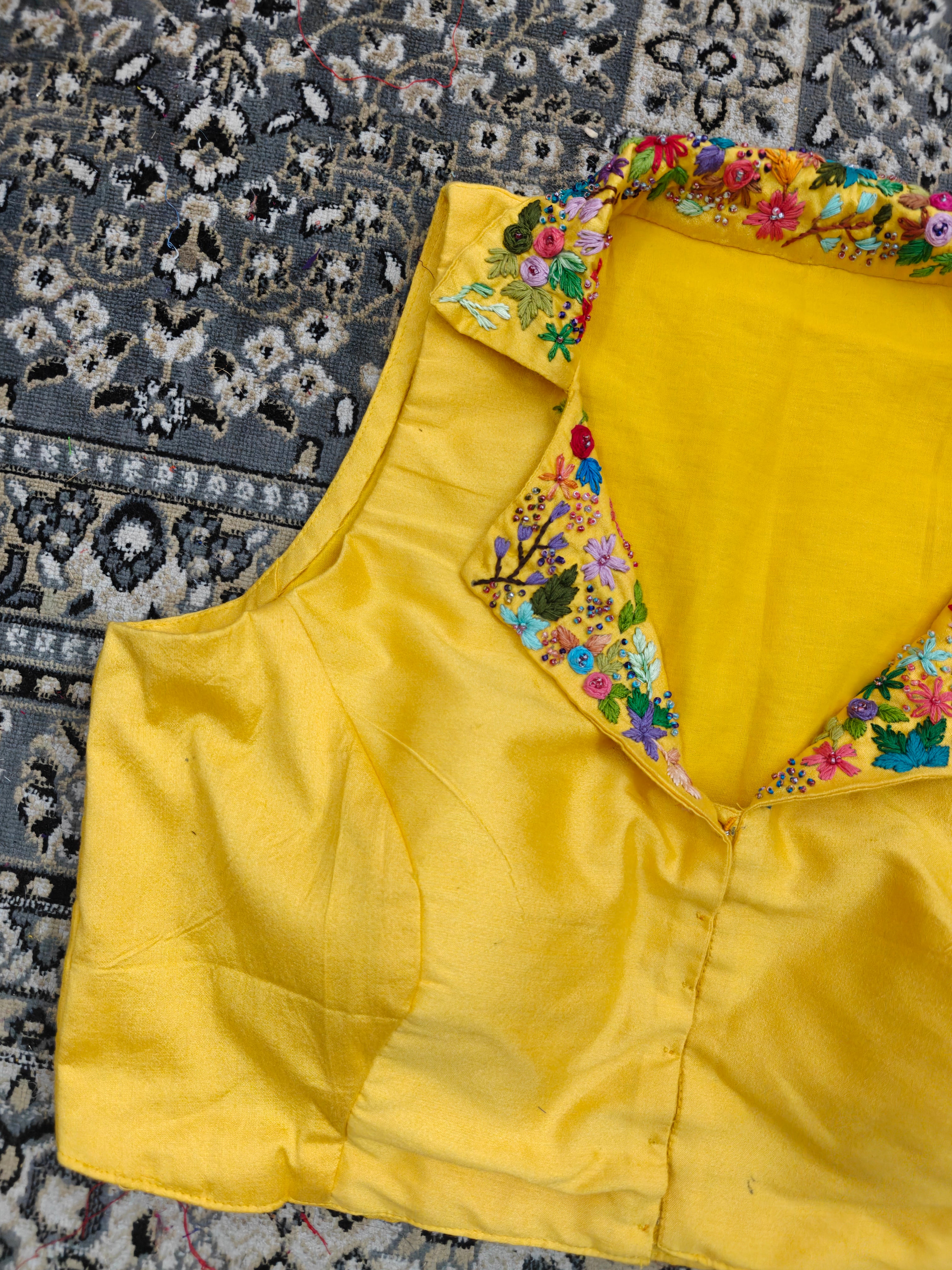 Yellow Embroidered Collar Blouse